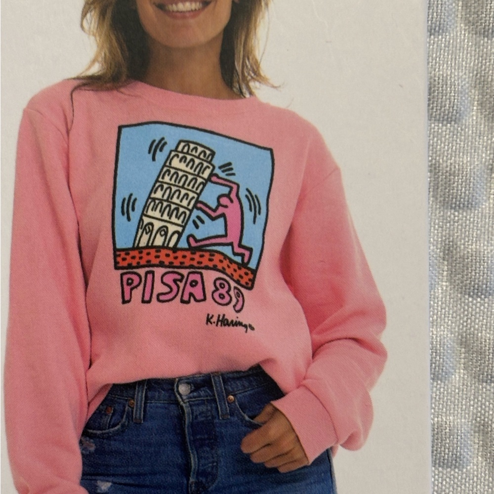 Keith Haring Pink Graphic Sweatshirt Pisa 89 Colorful Casual Large New